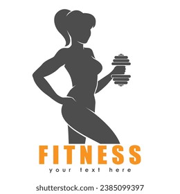 Fitness logo Design Template with Atletic Girl Silhouette isolated on white. Vector illustration.