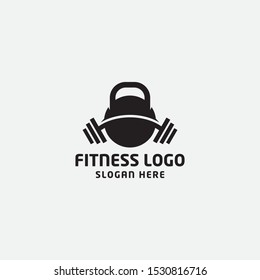 fitness logo design template. kettle bell, barbel and body icon - vector