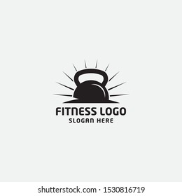 fitness logo design template. kettle bell, barbel and body icon - vector