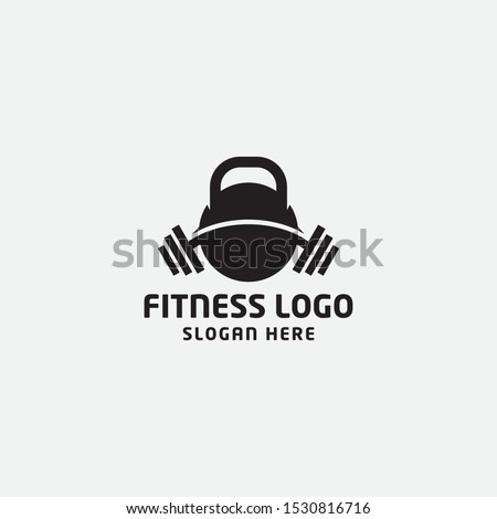 fitness logo design template. kettle bell, barbel and body icon - vector