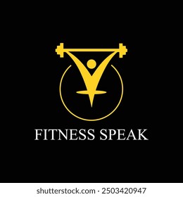 Fitness logo featuring a dynamic yellow figure lifting a barbell, symbolizing energy and balance.