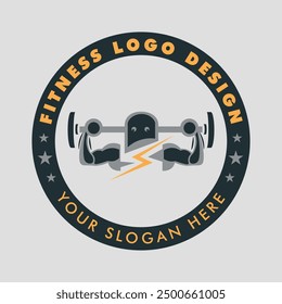 Fitness logo, Gym logo design template, with silhouettes of bodybuilders,  vector illustration