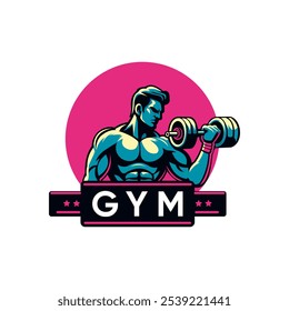 Fitness logo, Gym logo design template, with silhouettes of bodybuilders,