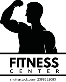Fitness logo for gym with  exercising athletic black and white, vector illustration