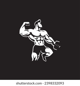 Fitness logo for gym with  exercising athletic black and white, vector illustration