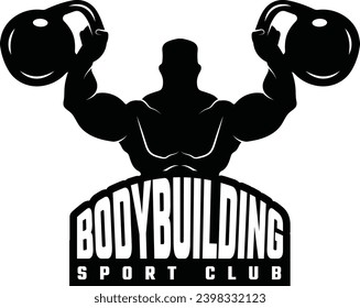 Fitness logo for gym with  exercising athletic black and white, vector illustration