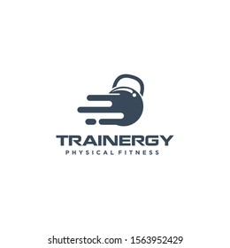 Fitness logo gym trainer workuout kettlebell wellness sport body building training logo design