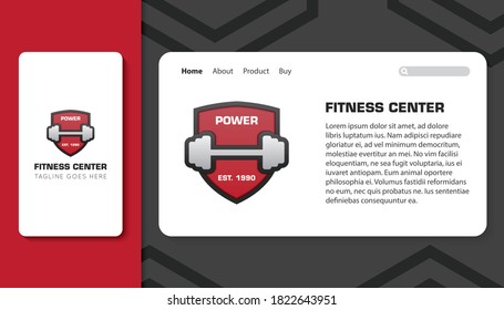 fitness logo and icon with mobile app and landing page template vector illustration