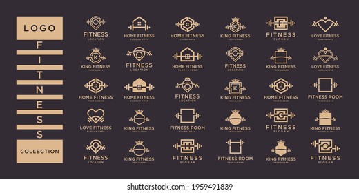 Fitness Logo And Icon Set. Mega Collection Of Location, House, Love, Room And King Fitness Logo Inspiration