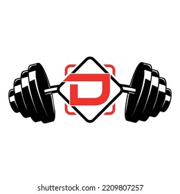 fitness logo, initial letter  D with dumbbell  vector concept