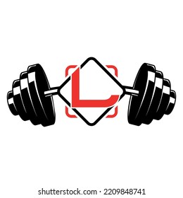 fitness logo, initial letter L with dumbbell  vector concept