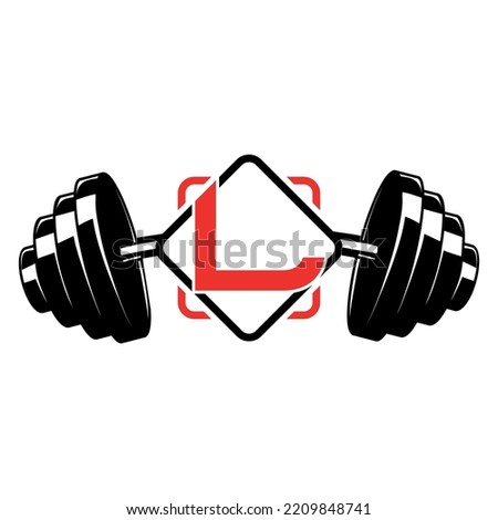 fitness logo, initial letter L with dumbbell  vector concept