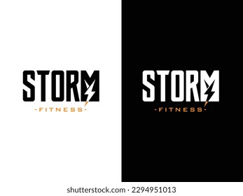  Fitness Logo with lightning idea. Storm logo logotype. GYM logo