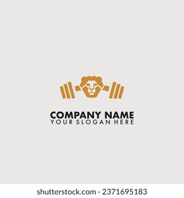 Logo de fitness con concepto de león plano. Estilo retro vintage. Símbolo deportivo y de gimnasia.