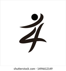 Fitness Logo. Number 4 (four) Symbol. Icon Vector Eps 10.