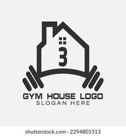 Fitness Logo On Letter 3 Gym and Fitness Home 3 Letter Sign Vector Template