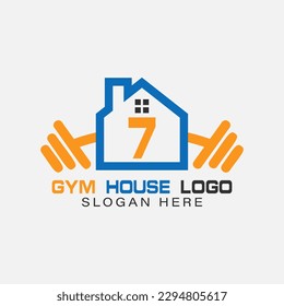 Fitness Logo On Letter 7 Gym and Fitness Home 7 Letter Sign Vector Template