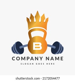 Fitness Logo On Letter B Template. Fitness Crown On B Letter, Initial Fitness Sign Concept, Crown logo design