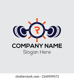 Fitness Logo On Letter R. Gym and Fitness R Letter Sign Vector Template