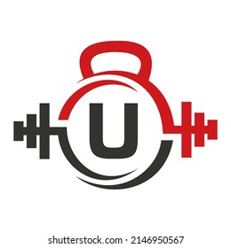 Logo De Fitness En La Letra U. Plantilla de vector de signos de letras de gimnasio y de fitness U