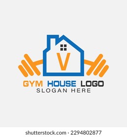 Fitness Logo On Letter V Gym and Fitness Home V Letter Sign Vector Template