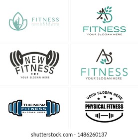 Fitness logo with people leaf and barbell design creative vector suitable for physical health clothes club gym yoga