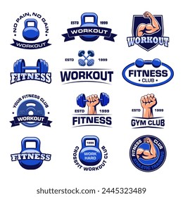 Fitness logo set. Workout sign set. Flat style.