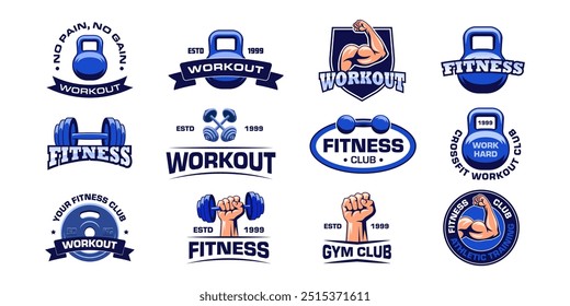 Fitness logo. Fitness logo set. Workout sign set. Flat style. Vector