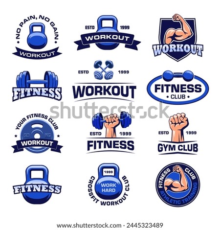 Fitness logo set. Workout sign set. Flat style.