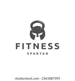 Fitness logo with simple and modern combination of kettlebell and head spartan template flat vector