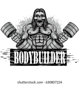 fitness LOGO with skull, grunge vintage design t shirts