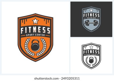 Plantilla de diseño deportivo de logotipo de fitness, Vector de emblema deportivo de gimnasio, Ilustración vectorial de diseño de insignia de logotipo de fitness