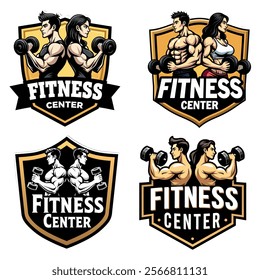 Fitness logo with strong muscular figures for gym, workout, and health branding