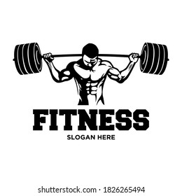 Fitness logo template. Gym club logotype. Sportsman silhouette character vector logo design template.  Design element for logo, poster, card, banner, emblem, t shirt. Vector illustration