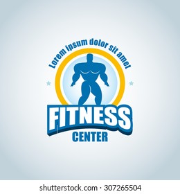 Fitness logo template. Gym club logotype. Sportsman silhouette character vector logo design template. Sport Fitness club creative concept. Power strength man icon.