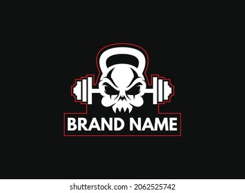  Fitness Logo Template With Skull And Dumbbells Vector Illustration