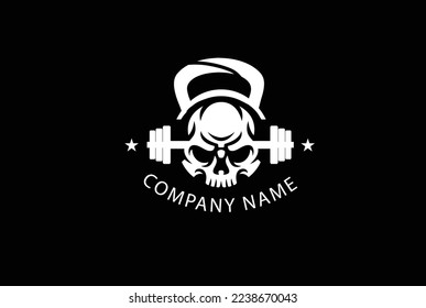 fitness logo template with skull and dumbbells vector illustration