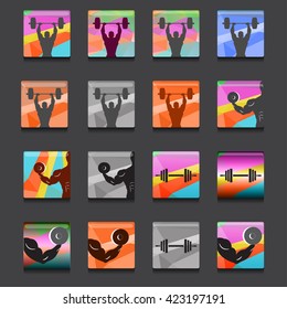 Fitness logo vector - Man holding a dumbbell.