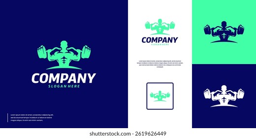 fitness logo, weight lifting sport, graphic design template.