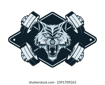 fitness logo with wolf head mascot