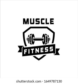 Plantillas de logotipos de fitness. Objeto vectorial e íconos para etiquetas deportivas, siluetas de hombre y mujer con distintivos de gimnasio, símbolos de barbell y peso, logotipo de lujo y fitness