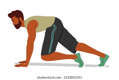 Fitness Male Character Doing Intense Floor Legs Workout, Targets Lower Body Muscles With Leg Lifts To Build Strength And Tone Isolated on White Background. Cartoon People Vector Illustration