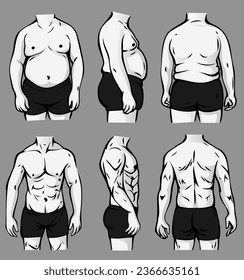 Fitness male's body changes before and after