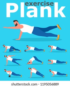 Fitness man doing planking exercise. Planksgiving challenge banner. Athlete standing in plank position vector illustration. Sporty strong man character in flat style. Yoga exercise for posture.