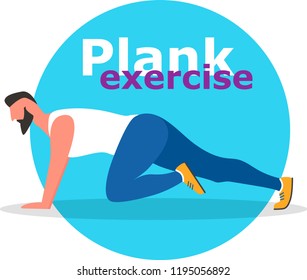 Hombre de la aptitud que hace ejercicio del tablón. Planksgiving desafío Anuncio. Atleta de pie en la Ilustración vectorial de posición de tablón. Personaje de hombre fuerte deportivo en estilo plano. Ejercicio de yoga para la postura.