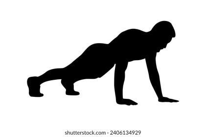 Fitness man doing planking exercise in gym, young man make an exercise plank silhouette