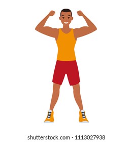 Fitness man flexing arms