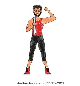 Fitness man flexing arms scribble