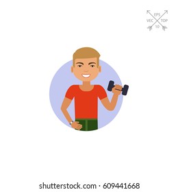 Fitness man holding dumbbell