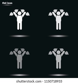 Fitness man holding dumbbells flat grayscale vector icon.